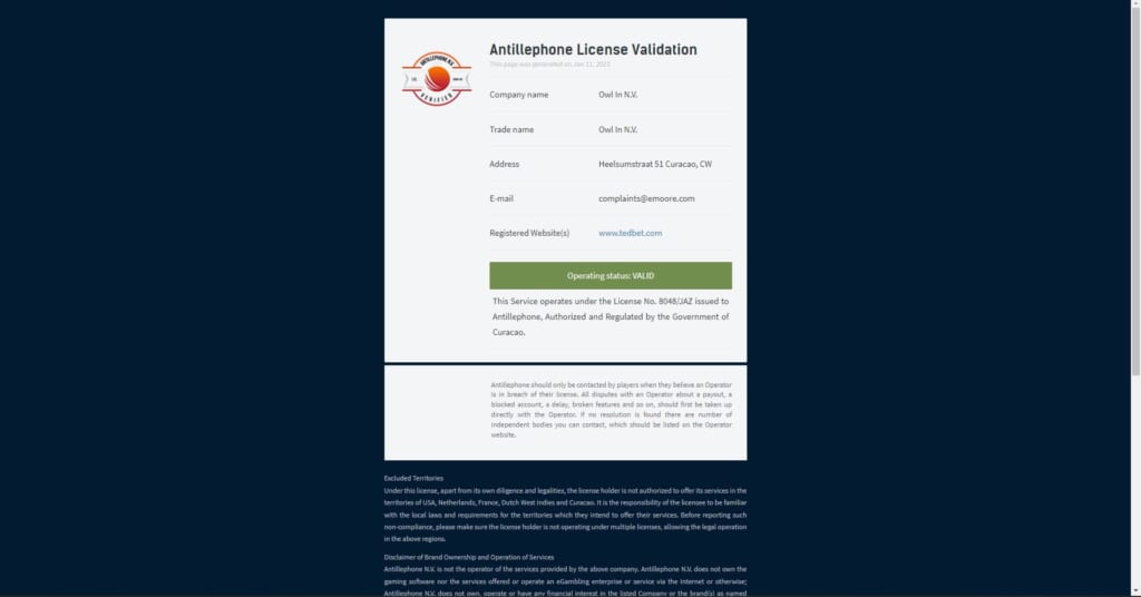 Antillephone License Validation