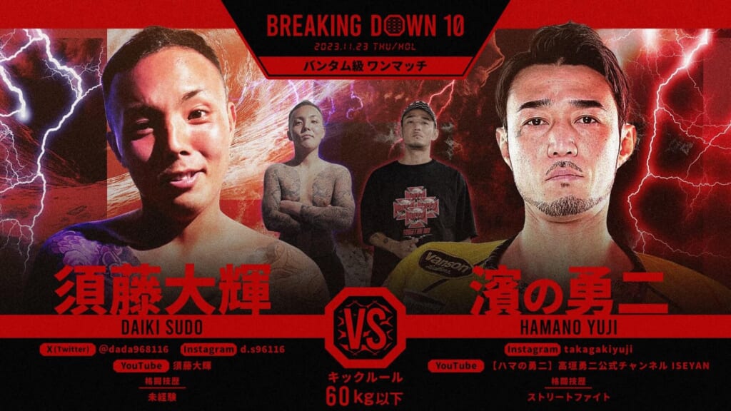 BREAKING DOWN10
バンタム級 ワンマッチ
須藤大輝 vs 濱の勇二