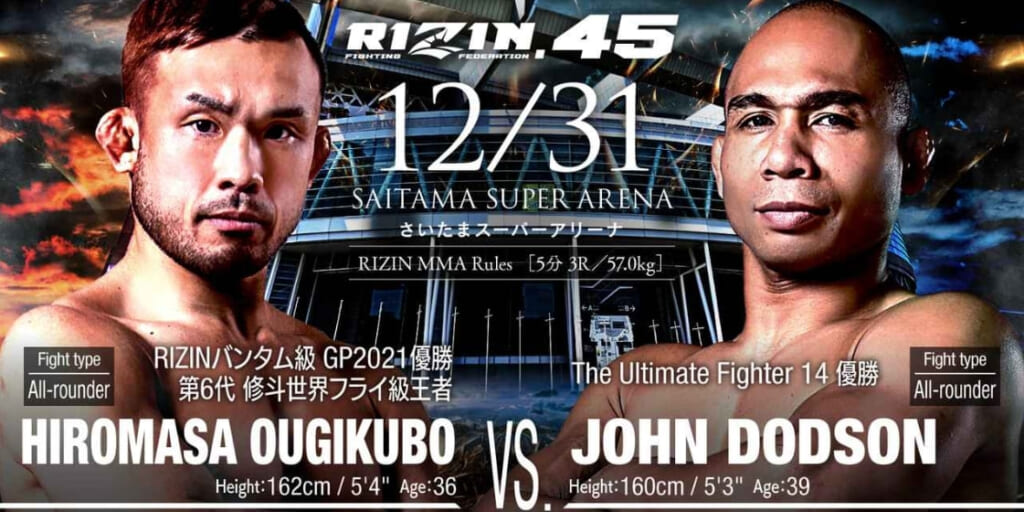 RIZIN.45
12/31 さいたまスーパーアリーナ
HIROMASA OUGIKUBO VS. JOHN DODSON