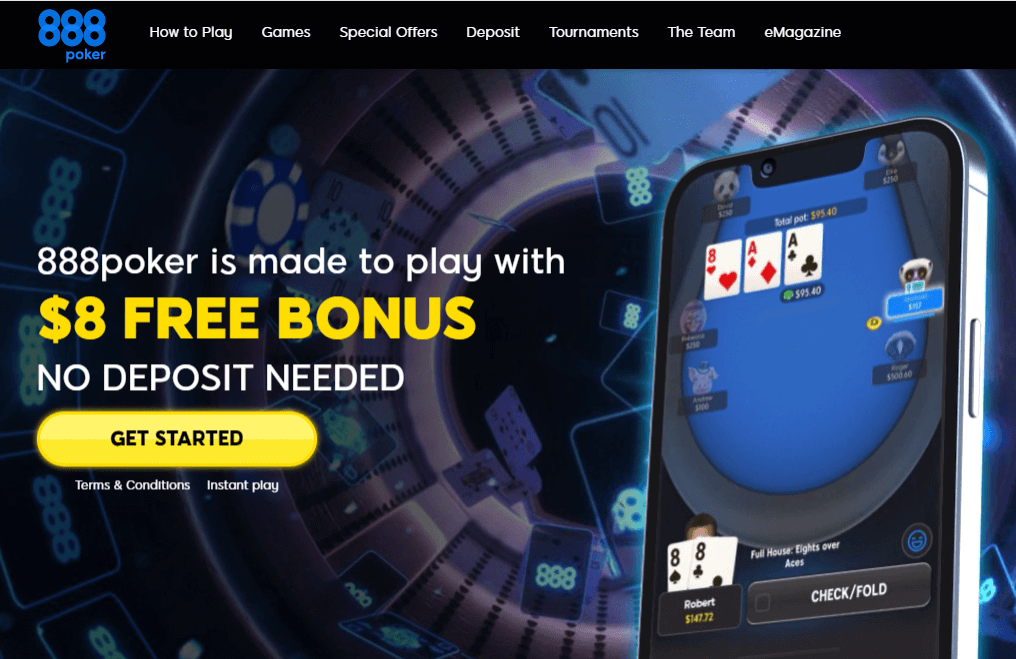 888poker is made to play with &8 FREE BONUS