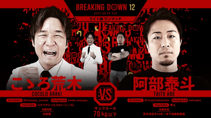BREAKING DOWN 12
こゝろ 荒木 vs. 阿部泰斗