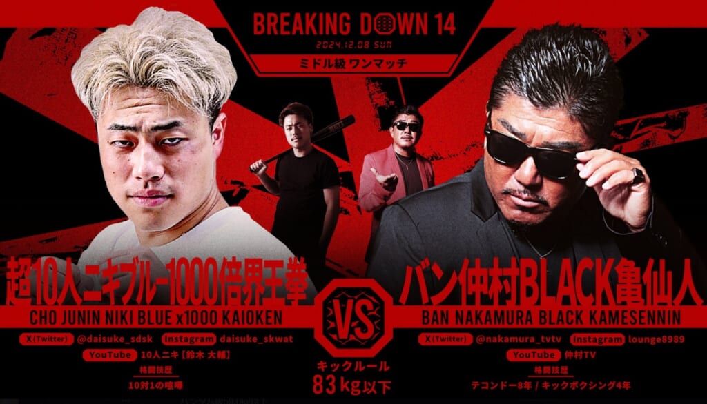 BREAKING DOWN 14 超10人ニキブルー1000倍界王拳 vs. バン仲村BLACK亀仙人