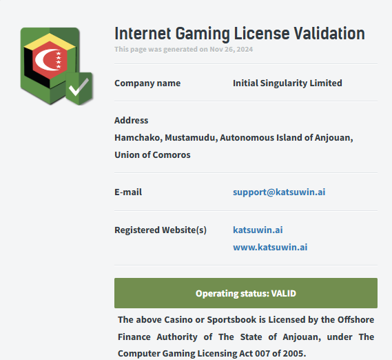 Internet Gaming License Validation