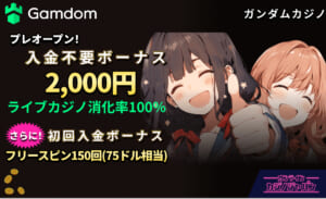 プレオープン入金不要ボーナス2,000円ライブカジノ消化率100%