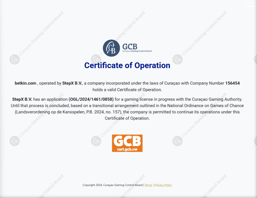 GCB Certificate of Operation