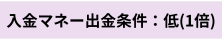 入金マネー出金条件：低（1倍）