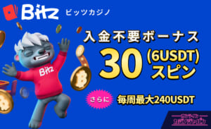 Bitz ビッツカジノ 入金不要ボーナス30スピン(6USDT) さらに毎週最大240USDT