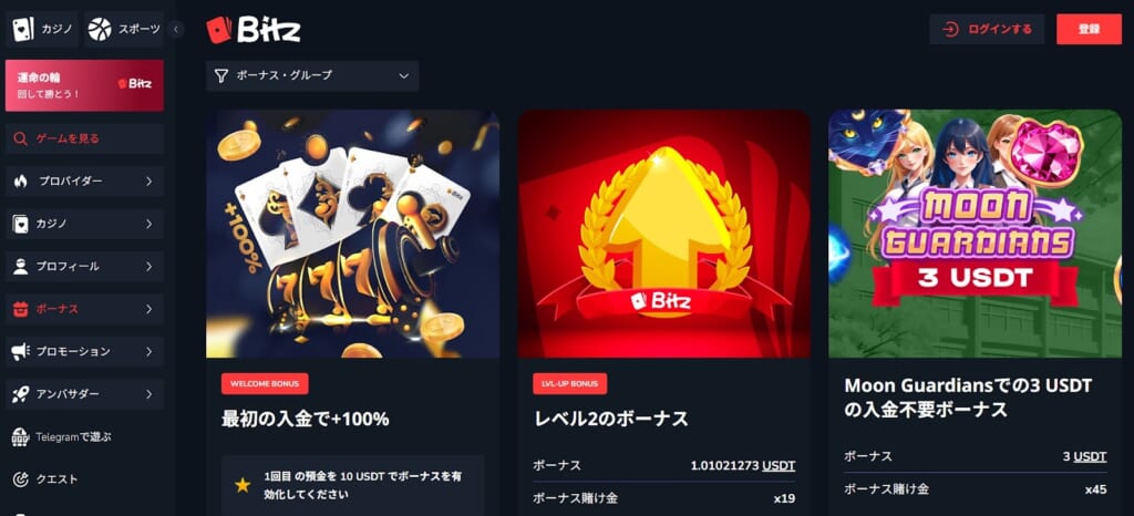 ビッツカジノのサイトは、日本語に対応しています