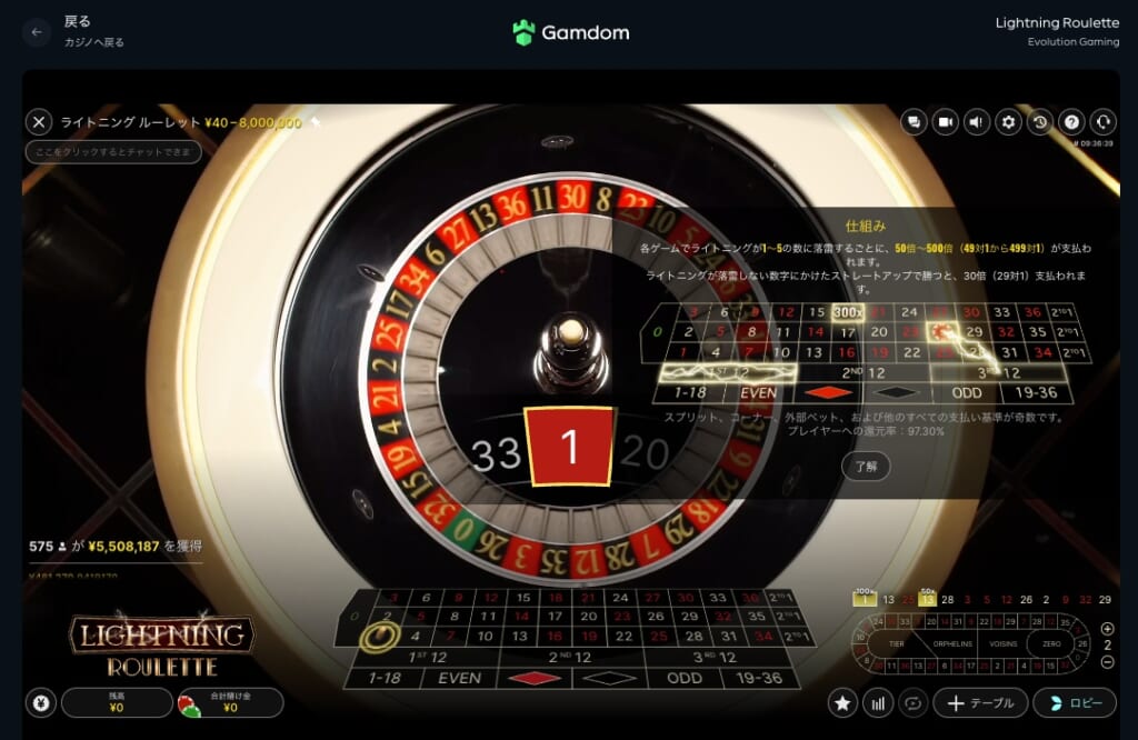 ライトニング・ルーレット(Lightning Roulette)